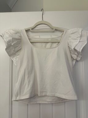 White Ruffled Puff Sleeve Top